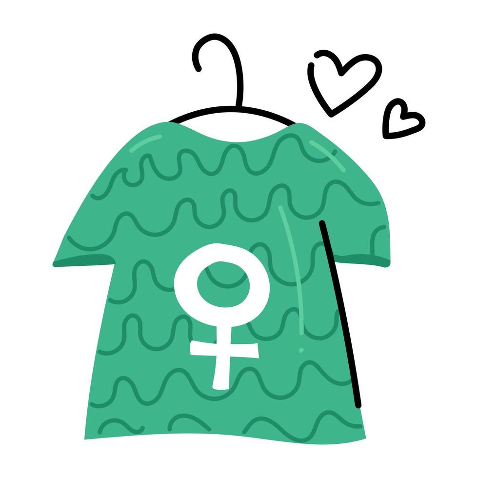 chemise avec signe de sexe féminin, icône plate de chemise féministe vecteur