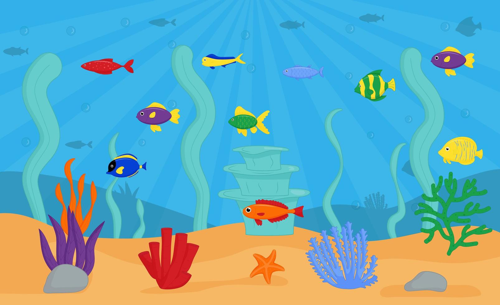monde sous-marin de la mer. conception avec du poisson, des algues. vecteur