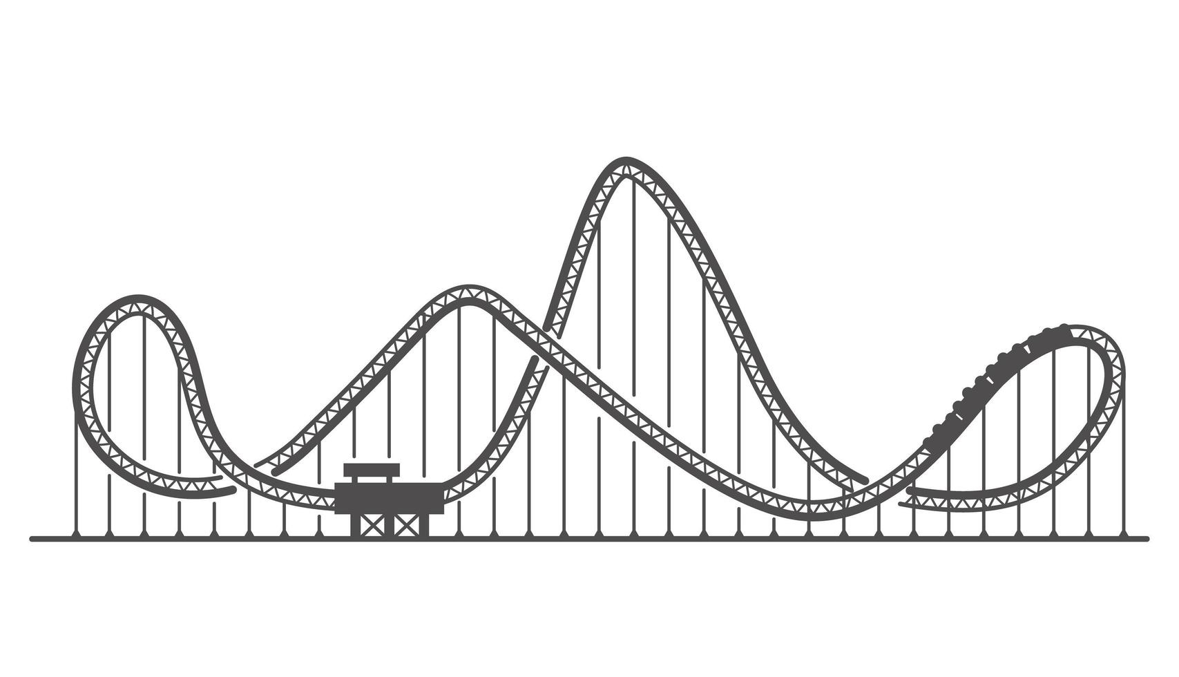 silhouette de montagnes russes. piste de manège dans un parc d'attractions. attraction effrayante. illustration de contour de vecteur