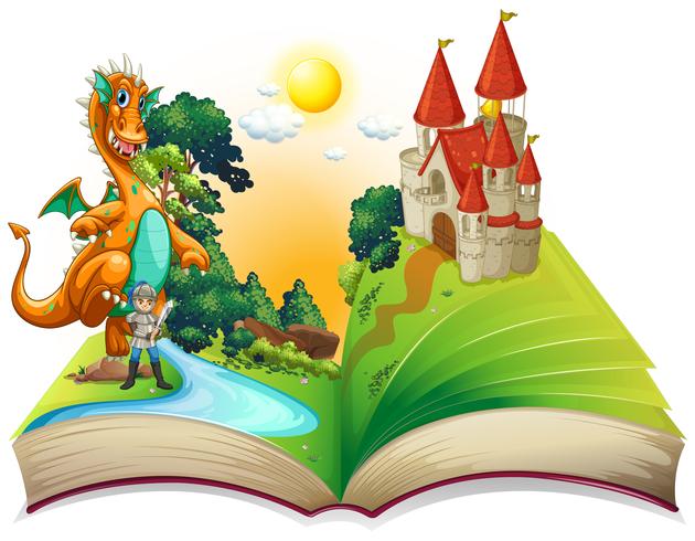 Livre de dragon et chevalier vecteur