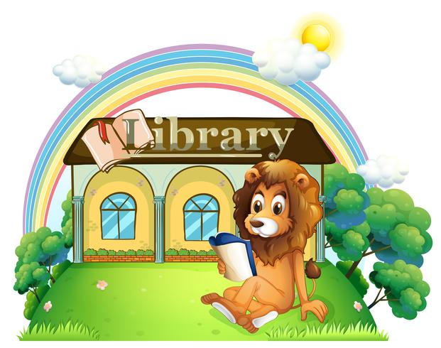 Un lion devant une bibliothèque vecteur