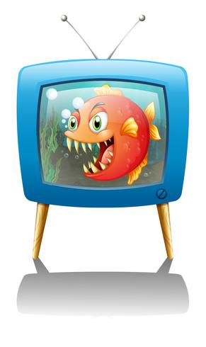 Une émission de télévision avec un grand piranha orange vecteur