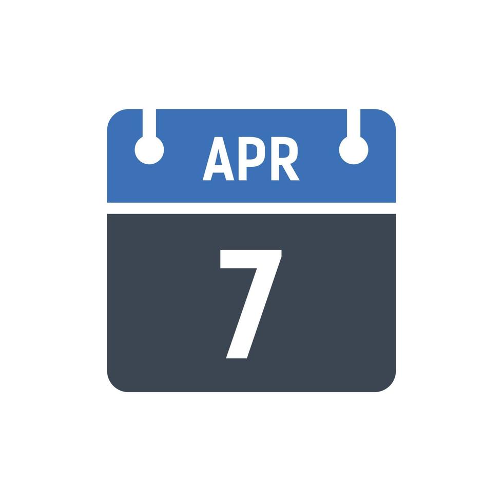 icône de la date du calendrier du 7 avril vecteur