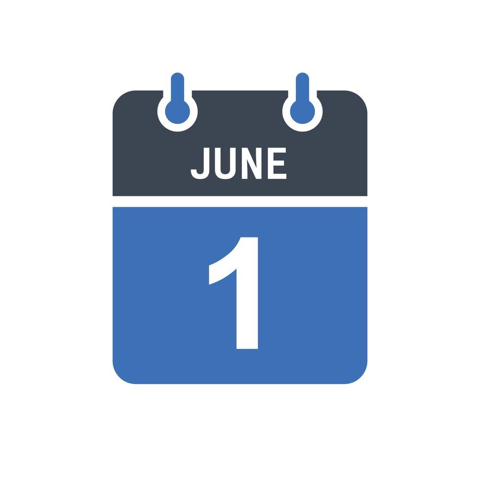 icône de la date du calendrier du 1er juin vecteur