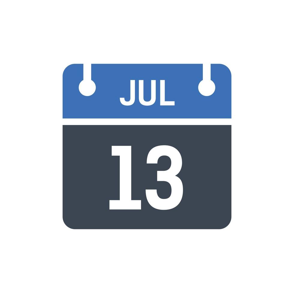icône de la date du calendrier du 13 juillet vecteur