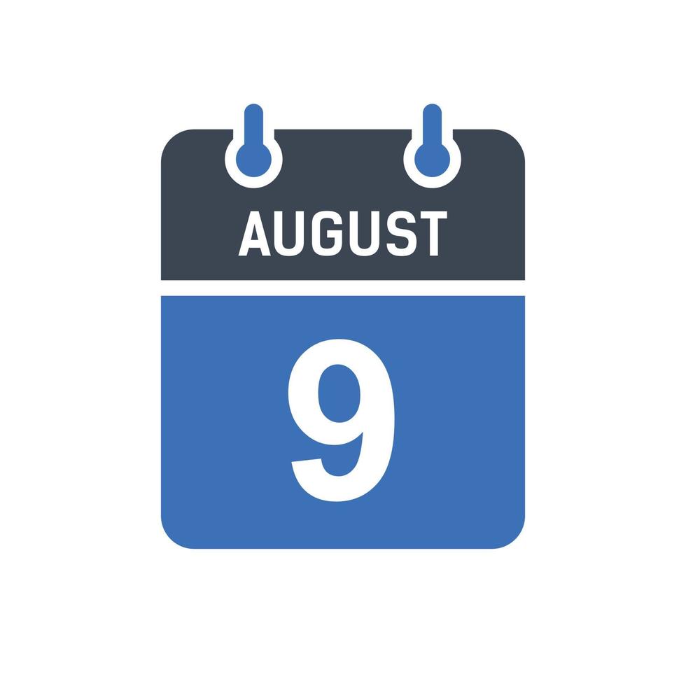 icône de la date du calendrier du 9 août vecteur