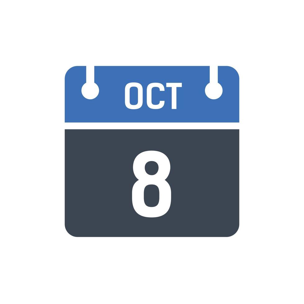 calendrier de la date du mois du 8 octobre vecteur