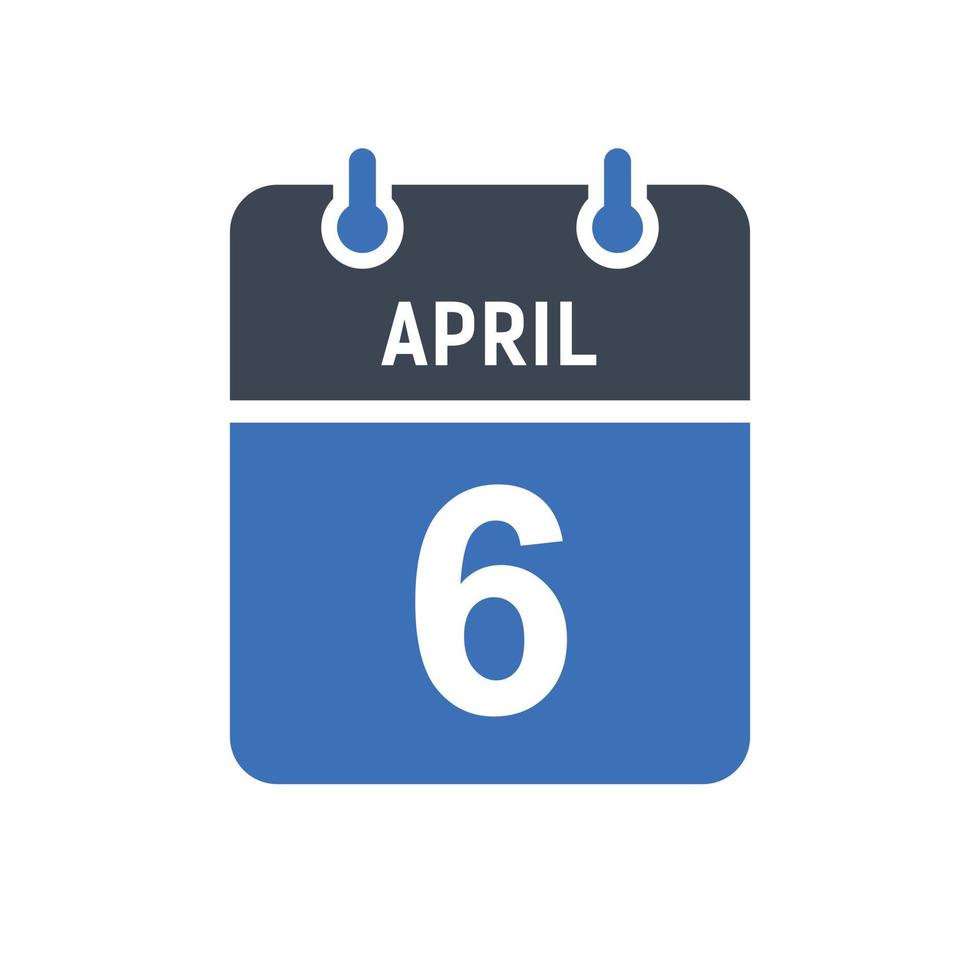 icône de la date du calendrier du 6 avril vecteur