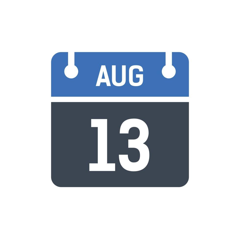 icône de la date du calendrier du 13 août vecteur