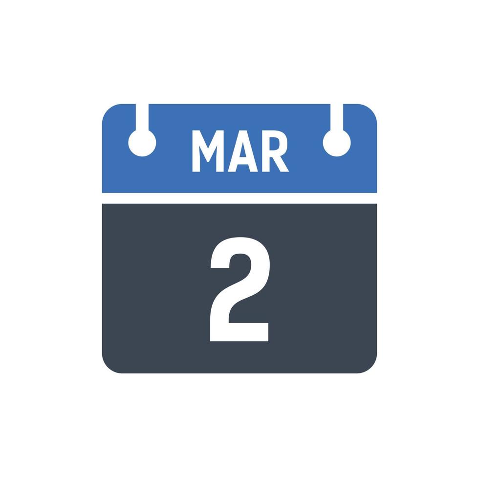 icône du calendrier du 2 mars, icône de la date vecteur