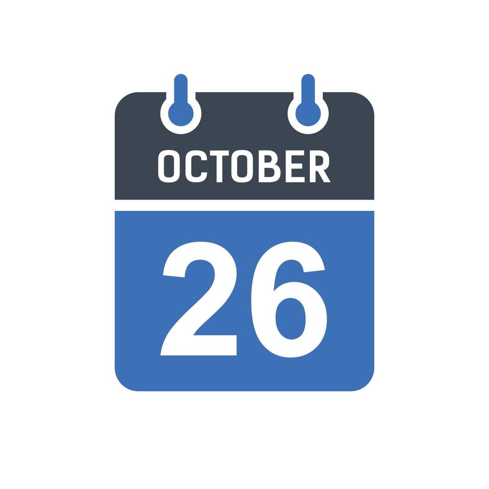 icône de la date du calendrier du 26 octobre, icône de la date de l'événement, date du calendrier, conception de l'icône vecteur