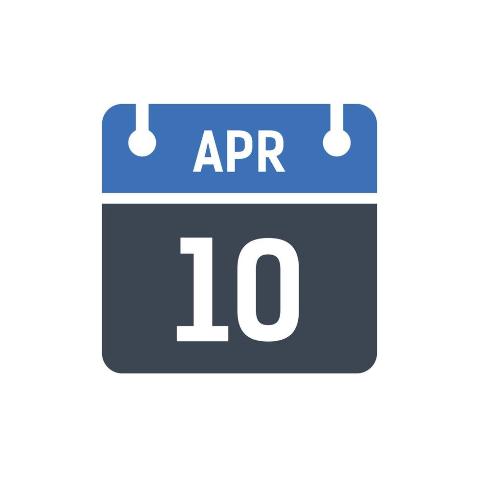 icône de la date du calendrier du 10 avril vecteur