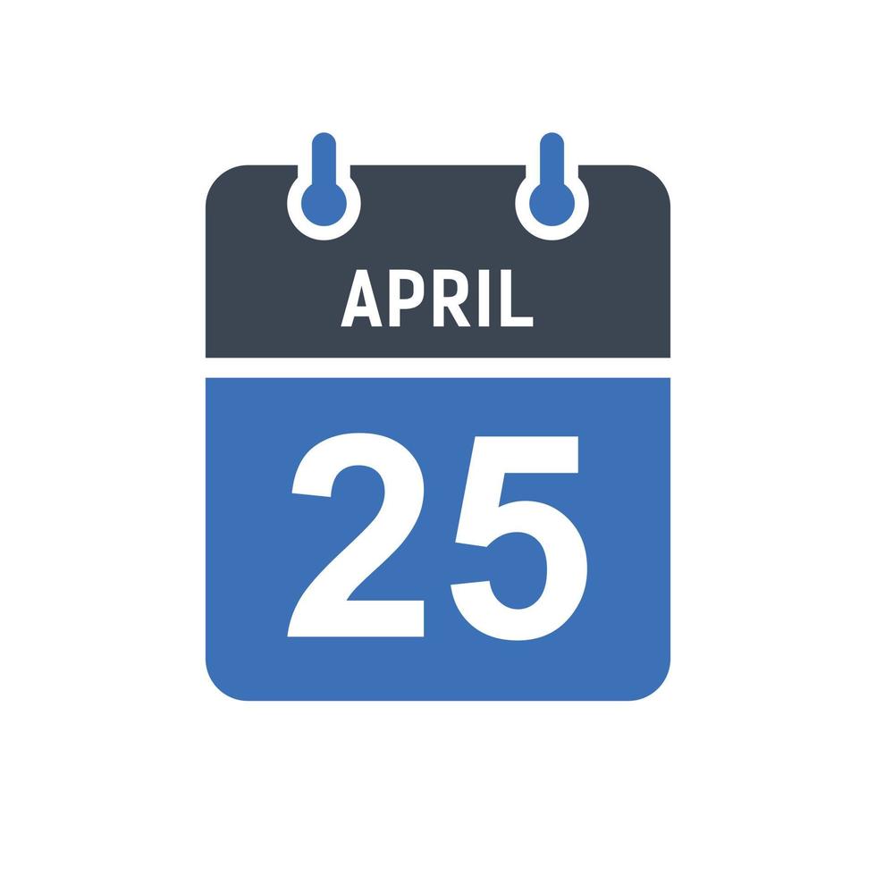 icône de la date du calendrier du 25 avril vecteur
