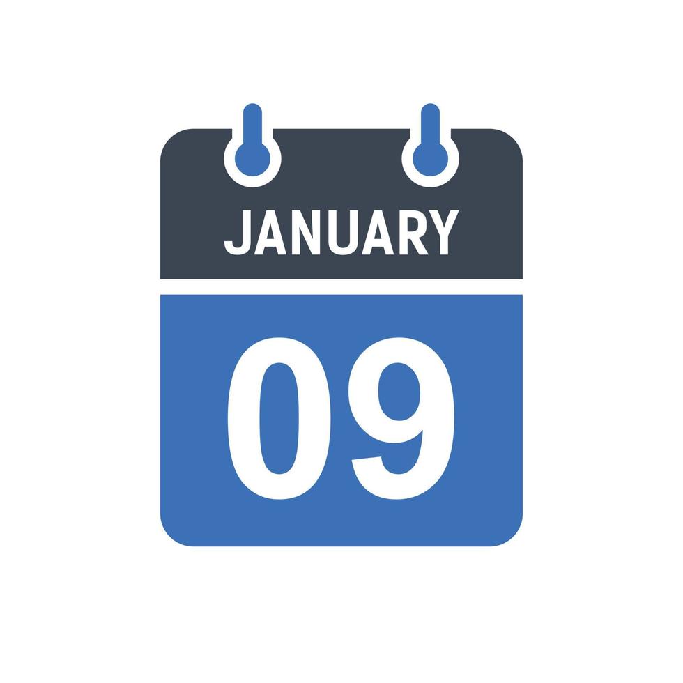 icône de la date du calendrier du 9 janvier vecteur