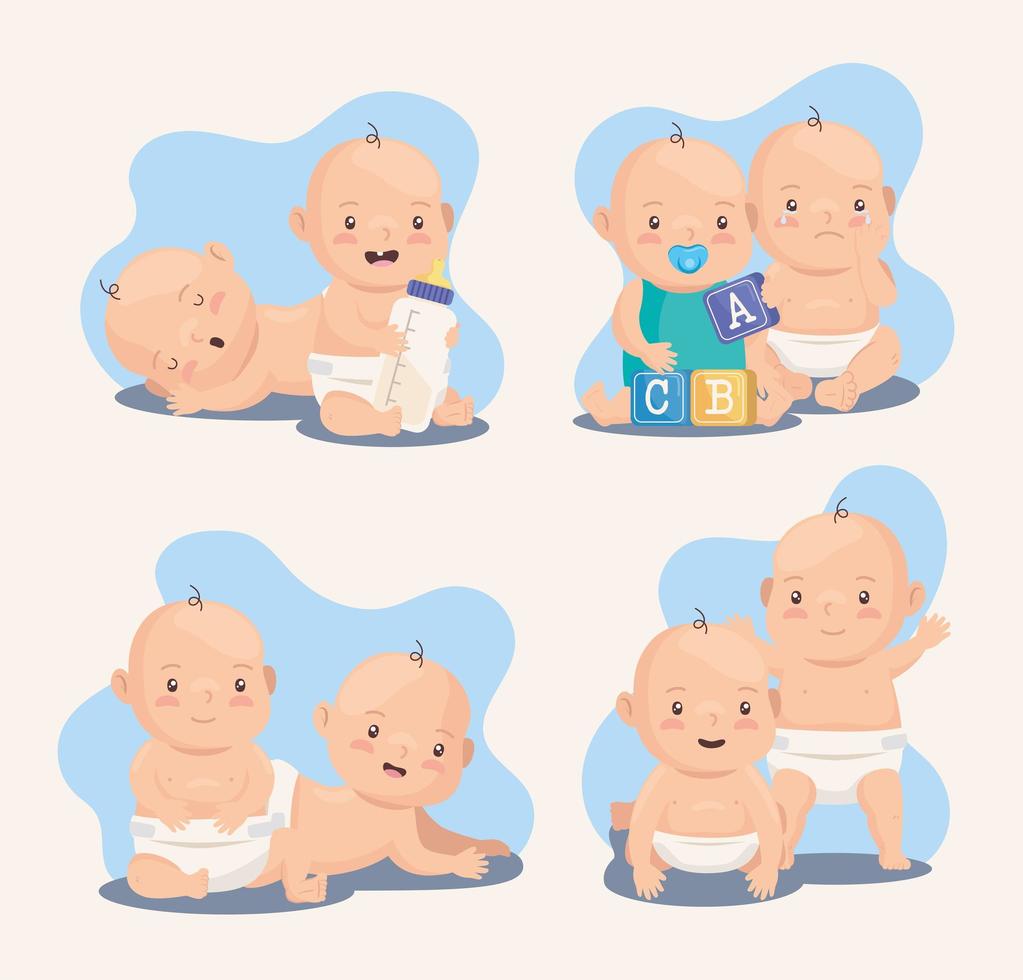 joli groupe de bébés garçons vecteur