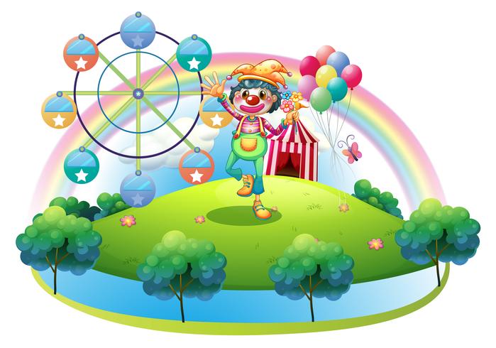 Un clown avec une fleur dans une île avec un carnaval vecteur