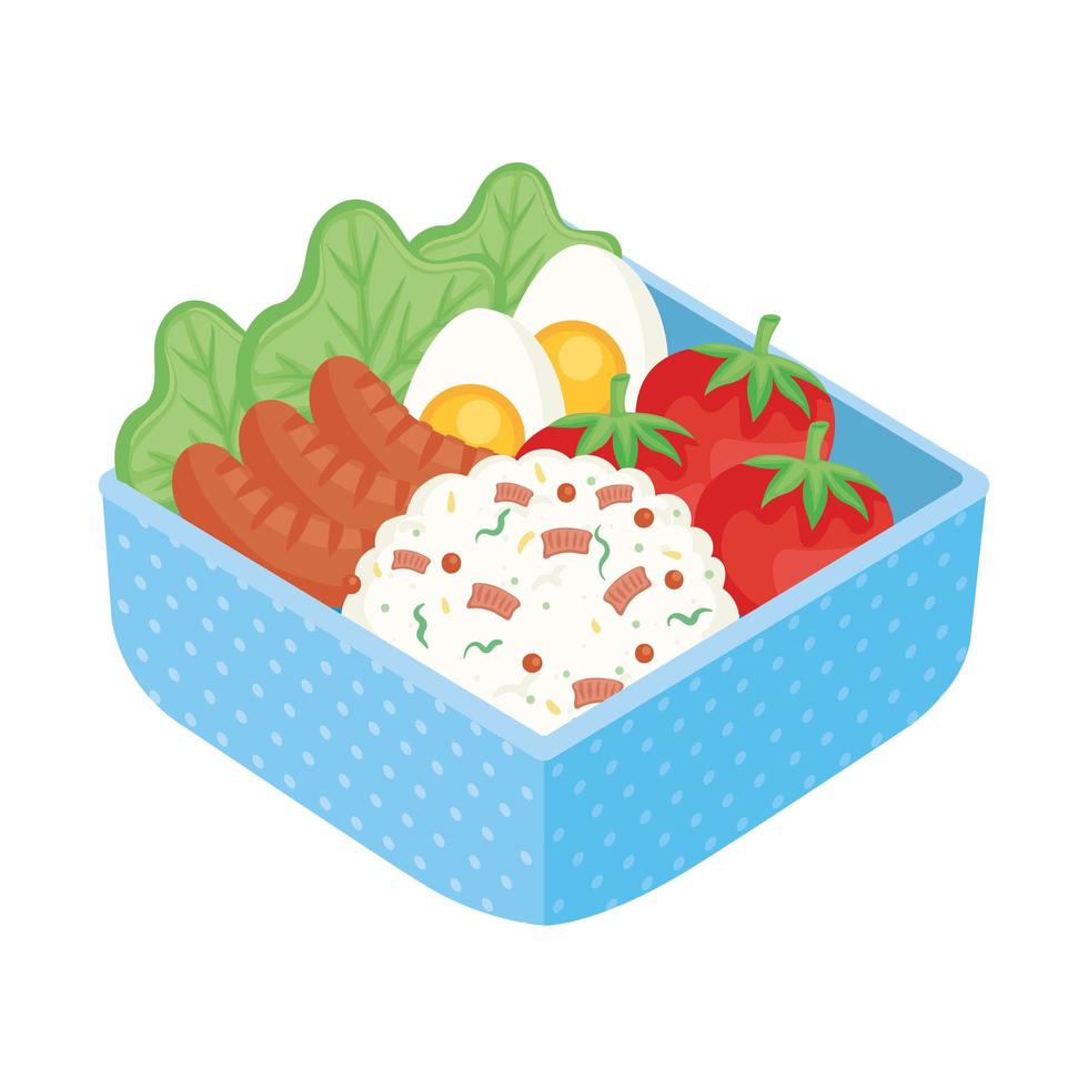 boîte à bento bleue avec déjeuner vecteur