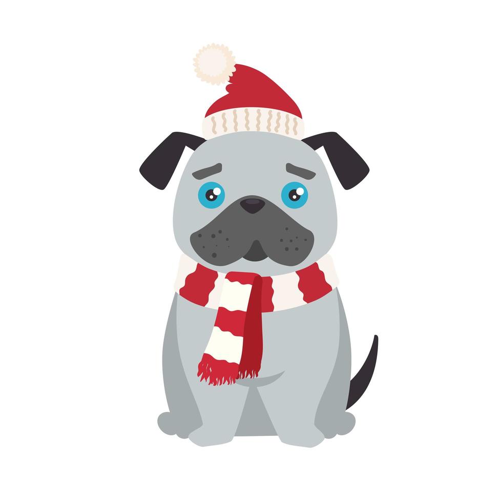 chien mignon avec bonnet de noel vecteur