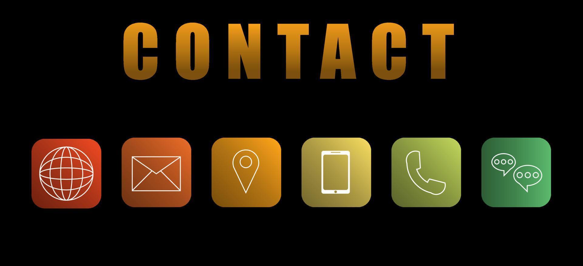 contactez-nous concept. icônes telles que téléphone portable, adresse e-mail, chat, communication globale sur fond noir pour présentation, bannière web, article. connexion d'affaires et de réseau et entreprise. vecteur