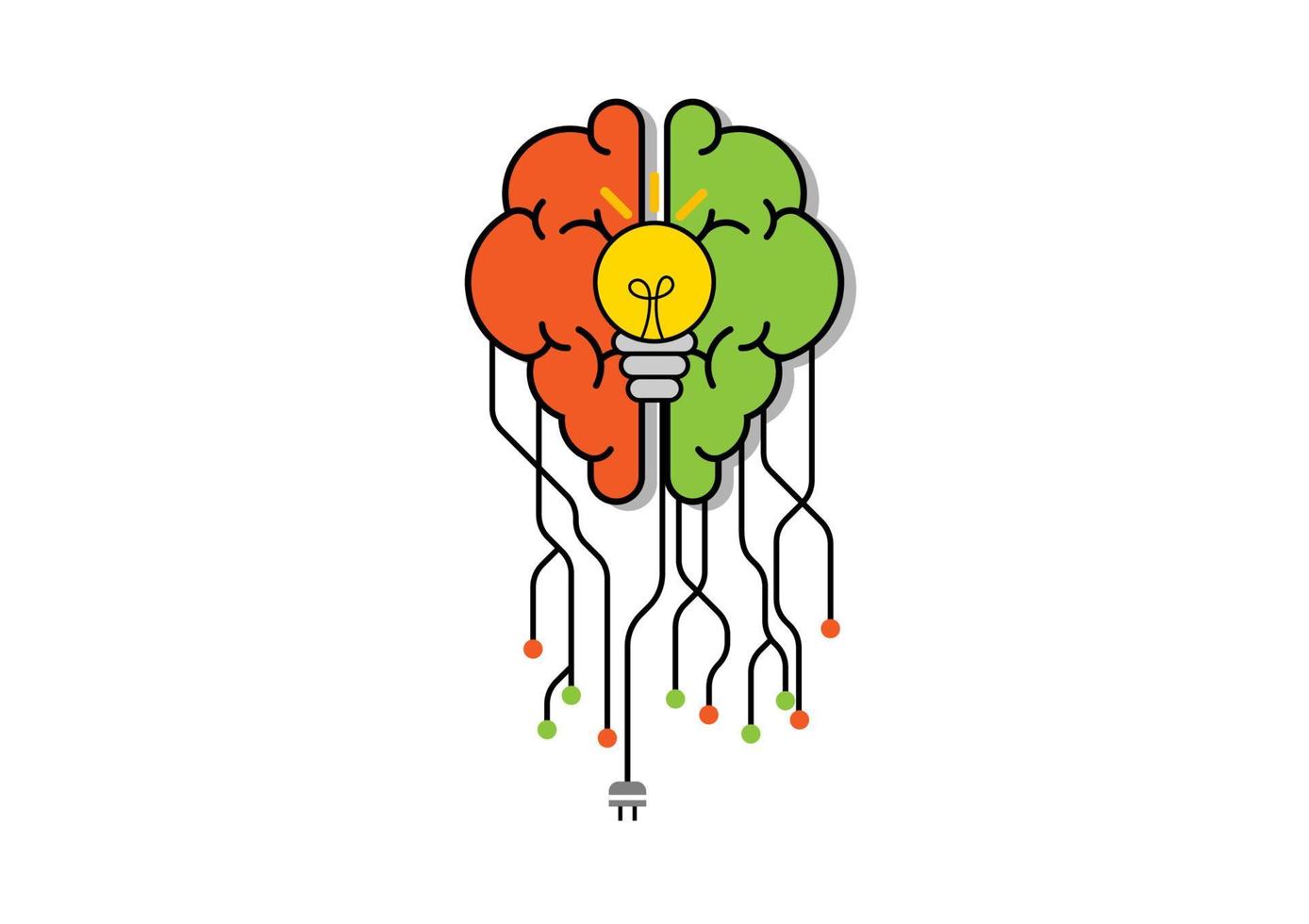 concept créatif et idée. cerveau avec ligne et tache jaune et ampoule. arrière-plan ou bannière pour la conception. vecteur