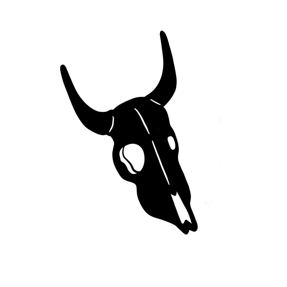 silhouette du crâne avec des cornes. tête noire de cerf ou de vache. vecteur