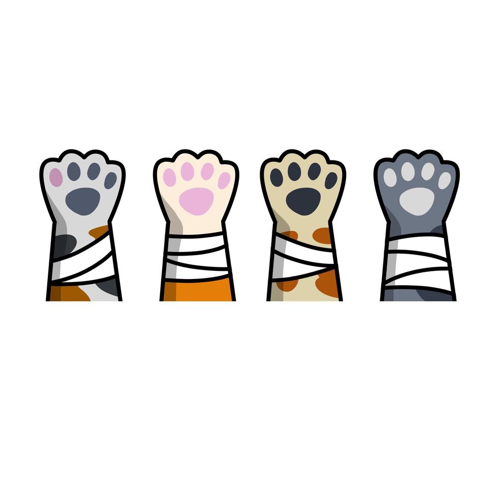 patte de chat cassée. soins médicaux pour animaux de compagnie. clinique vétérinaire. aide aux animaux. bandage sur le bras. dessin animé plat vecteur