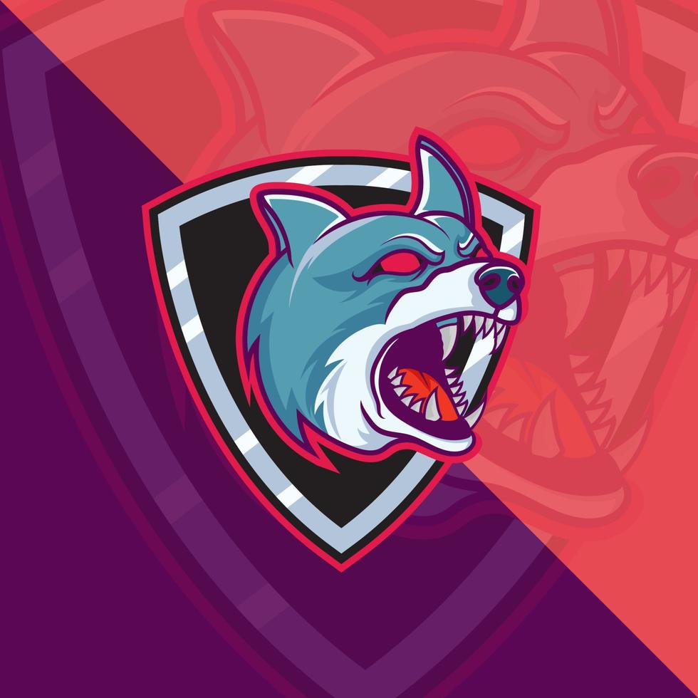 logo de mascotte d'esport de tête de chien en colère pour l'esport, les jeux et le vecteur gratuit premium de sport.