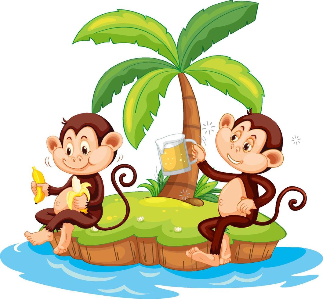 personnage de dessin animé de singe ivre sur une île isolée vecteur