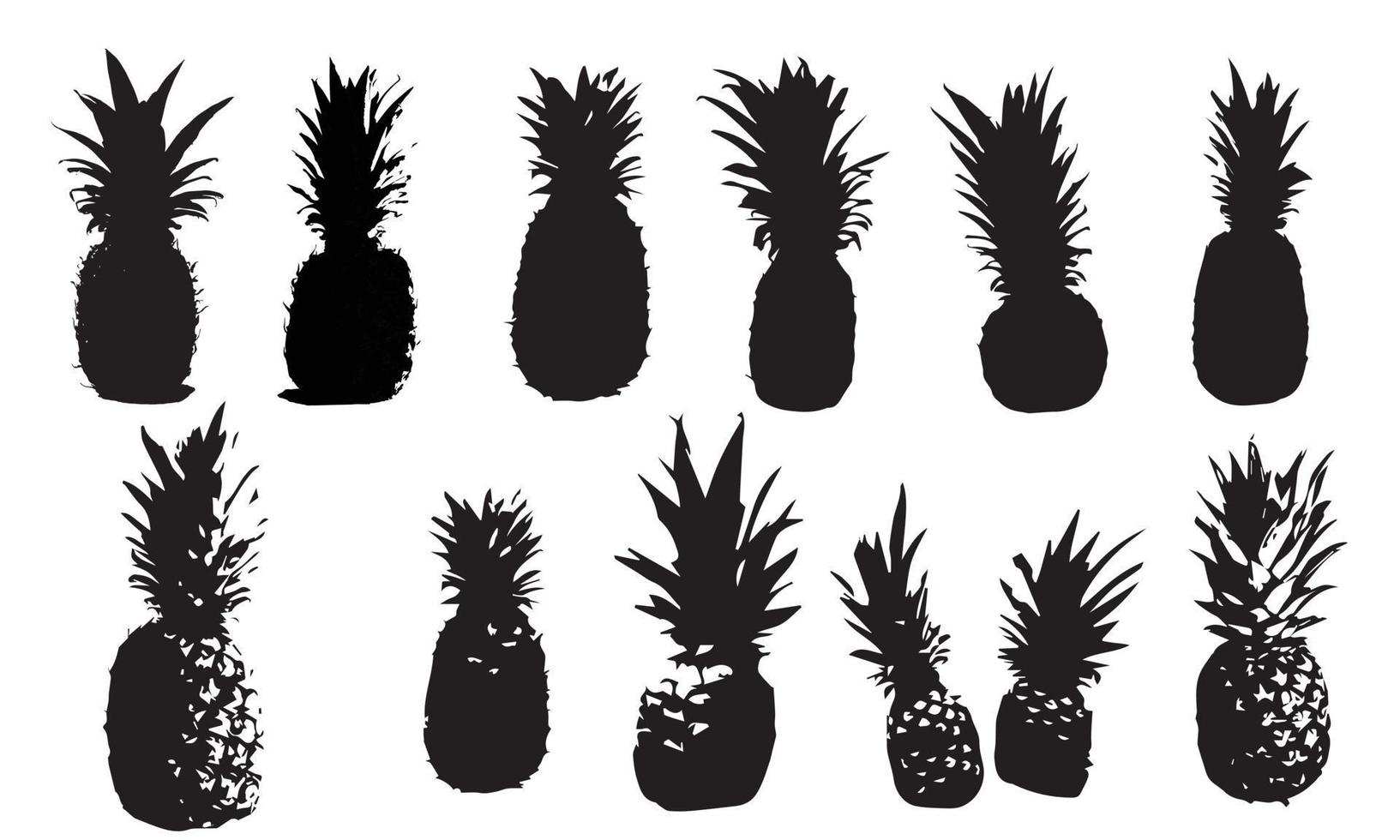 ensemble de vecteurs de fruits d'ananas. collection tropicale. illustration en noir et blanc. eps 10 vecteur