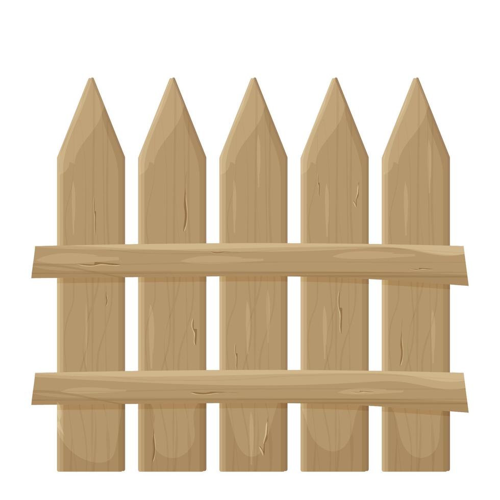 clôture en bois beige de planches en style cartoon isolé sur fond blanc. frontière rurale, barrière, décoration extérieure. atout de l'interface utilisateur de l'élément de conception. . illustration vectorielle vecteur