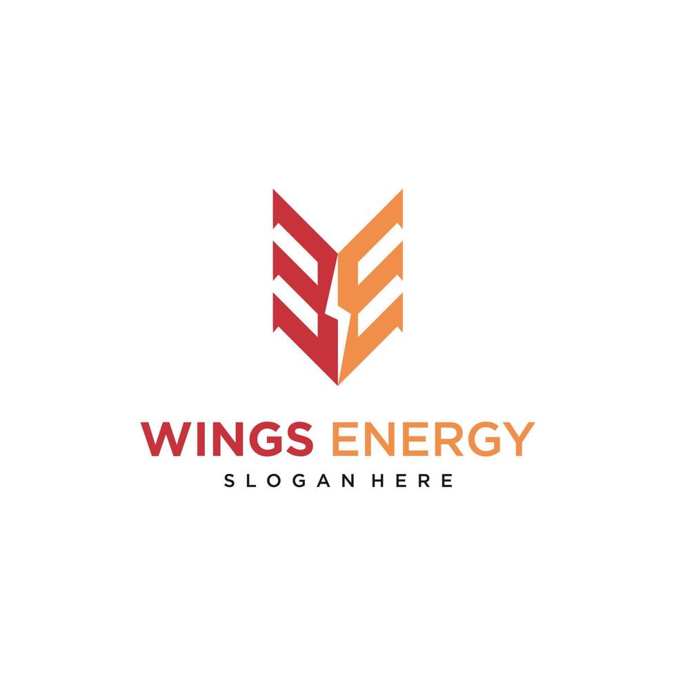 initiales w et e avec l'icône de l'énergie pour le nom du logo de l'aile de l'énergie. adapté aux entreprises de construction et autres. un logo simple, élégant et mémorable. conception graphique de vecteur