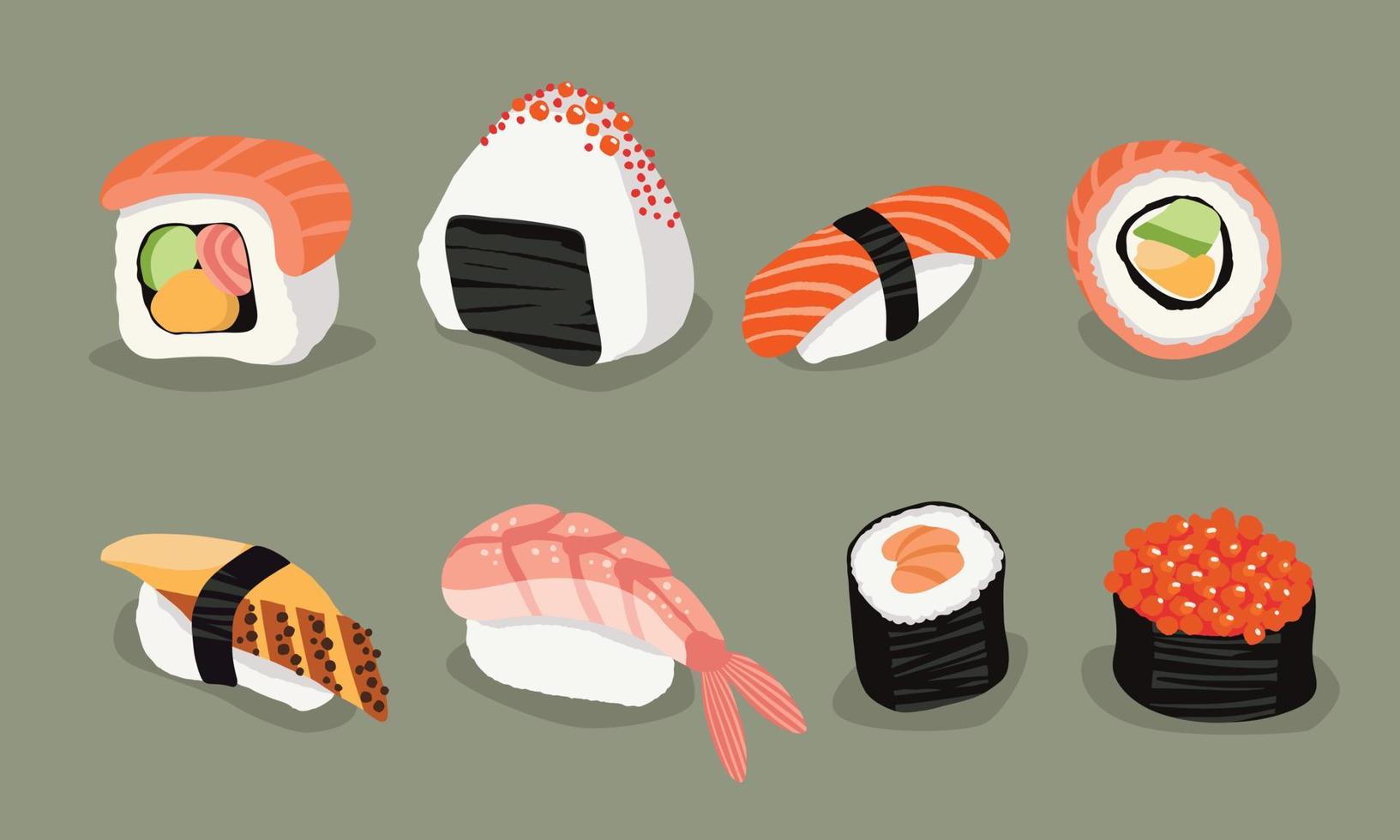 collection vectorielle de bar à sushis, petits pains, sushis et nigiri. vecteur