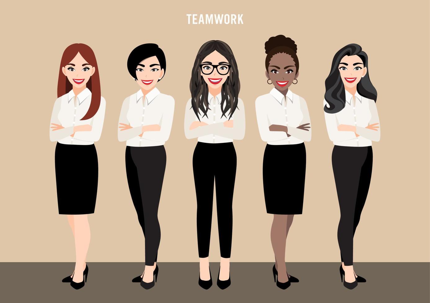 personnage de dessin animé avec ensemble d'équipe commerciale ou concept de leadership avec des femmes d'affaires. illustration vectorielle en style cartoon. vecteur