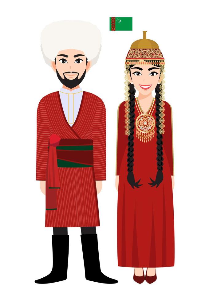 couple de personnages de dessins animés en vecteur de costume traditionnel du turkménistan