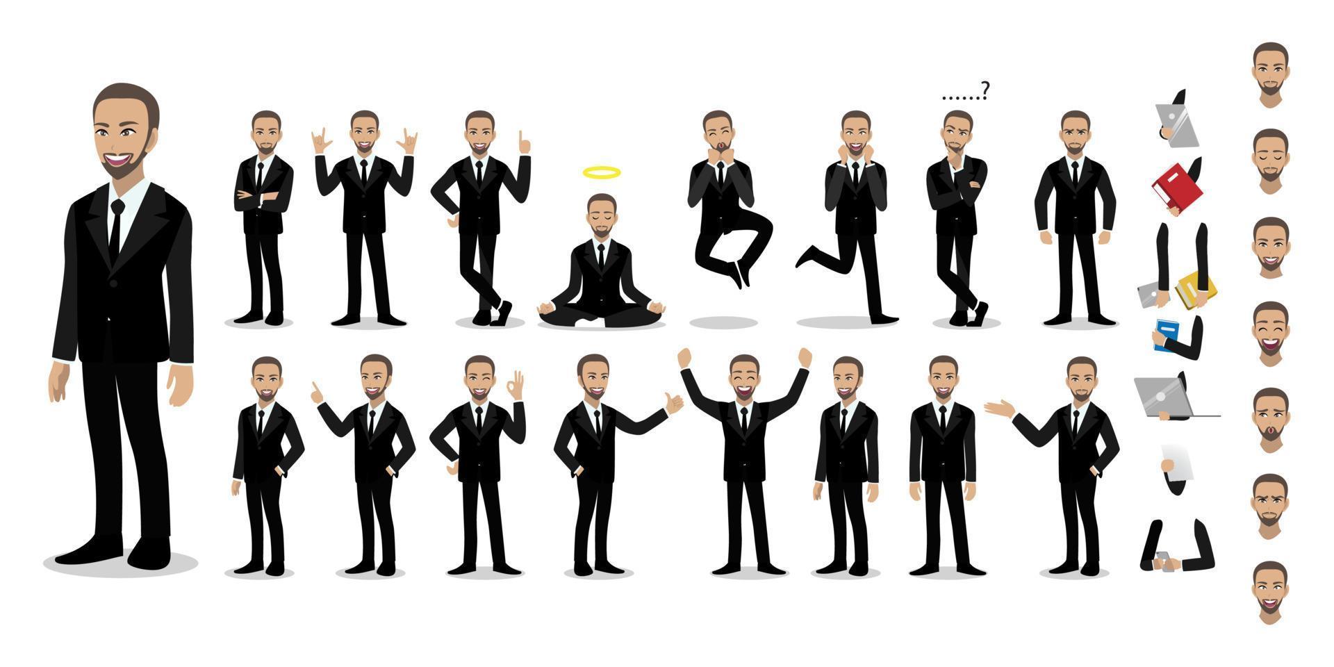 jeu de caractères de dessin animé d'homme d'affaires. bel homme d'affaires en costume intelligent de style bureau. illustration vectorielle 198 vecteur