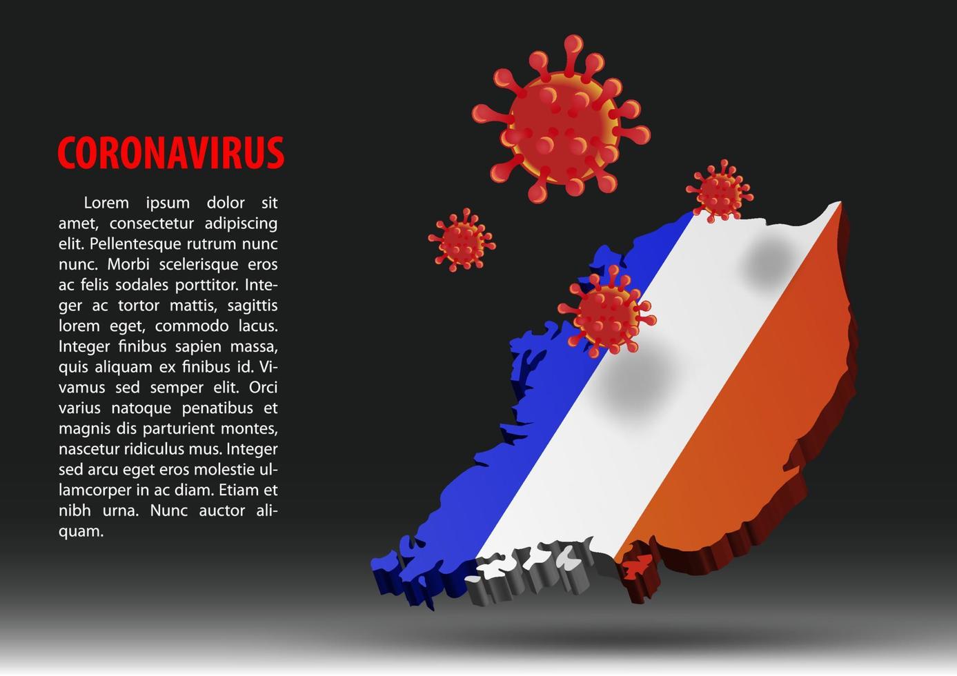 le coronavirus survole la carte de la france dans le drapeau national vecteur