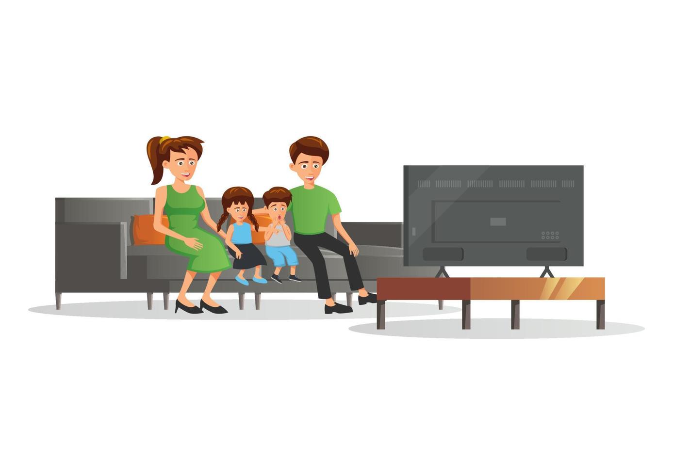 version dessin animé d'un membre de la famille regarde à la télévision vecteur