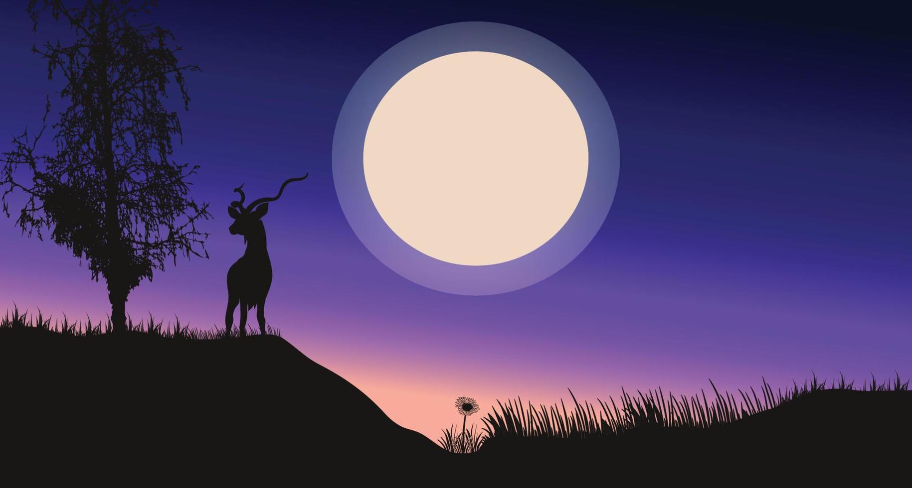 cerf dans la forêt belle nuit paysage illustration vectorielle vecteur gratuit