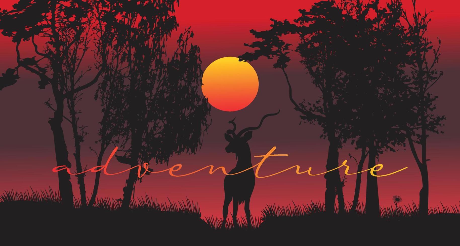 cerf dans la forêt beau coucher de soleil paysage illustration vectorielle vecteur gratuit