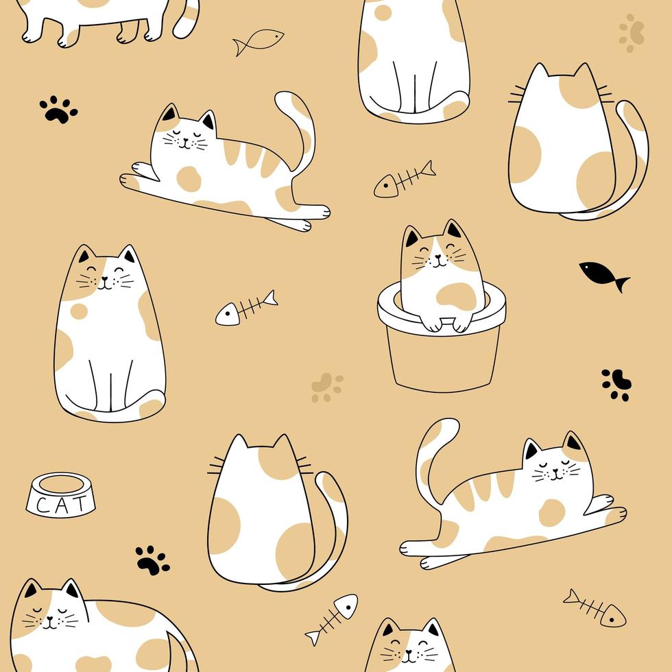 modèle sans couture avec des chats mignons. enfants créatifs illustration vectorielle de texture dessinée à la main vecteur