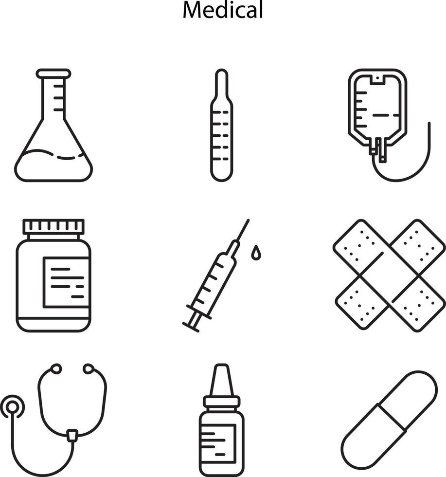 illustration vectorielle ensemble d'icônes médicales. icône médicale isolée sur fond blanc de la collection médicale. icône symbole médical à la mode et moderne pour le logo, le web, l'application, l'interface utilisateur. vecteur