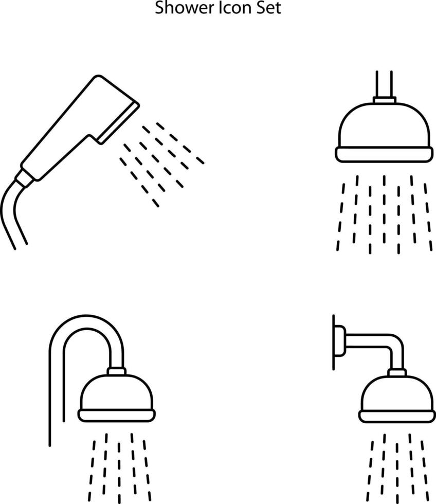 jeu d'icônes de douche isolé sur fond blanc de la collection de salle de bain. icône de douche mince ligne contour symbole linéaire de douche pour le logo, le web, l'application, l'interface utilisateur. signe simple d'icône de douche. vecteur