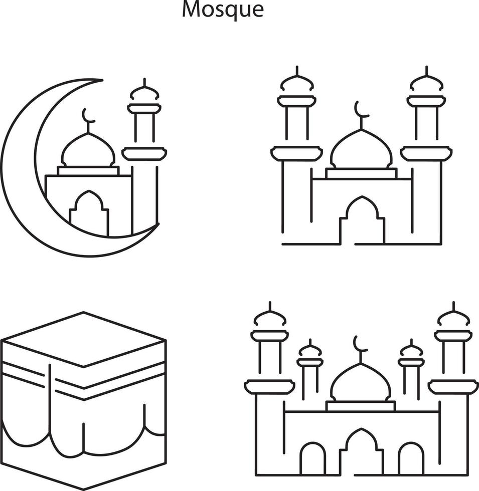mosquée. ensemble de vecteurs d'icônes de mosquée. illustration de la mosquée. symbole islamique de la mosquée. signe de ramadan kareem. bâtiment moderne. vecteur