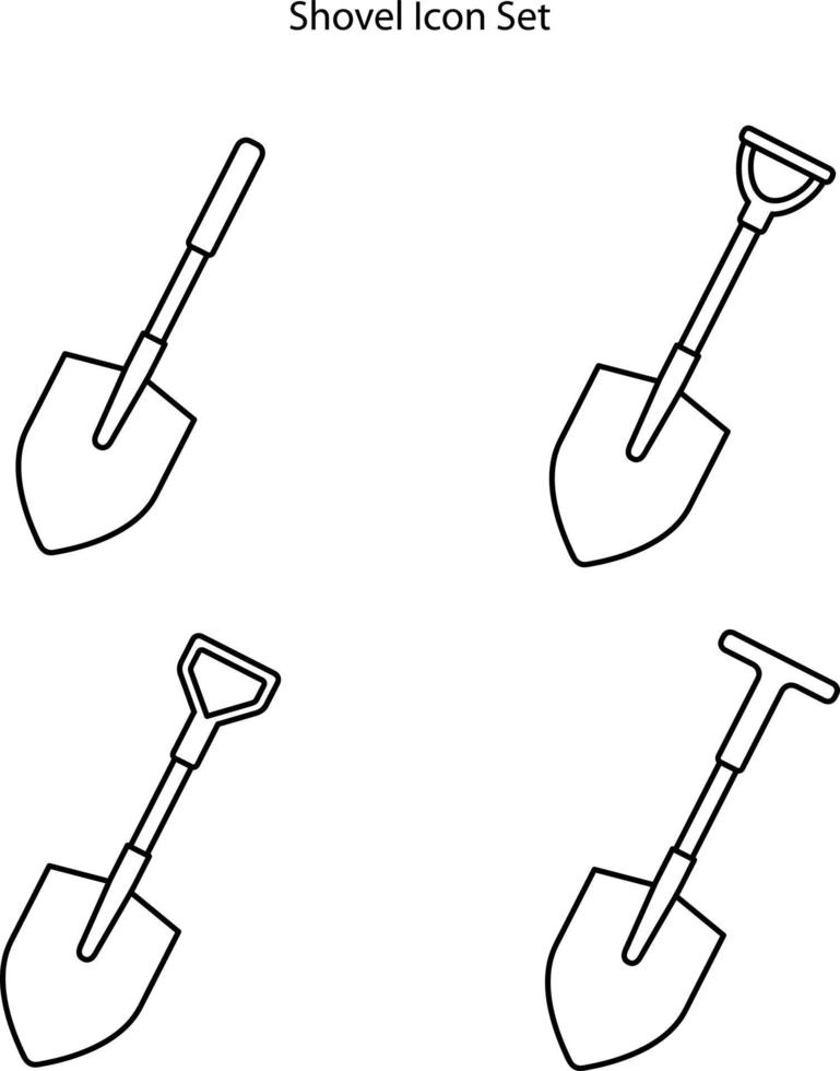 jeu d'icônes de pelle isolé sur fond blanc de la collection d'équipements d'aménagement paysager. icône de pelle ligne mince contour symbole linéaire de pelle pour le logo, le web, l'application, l'interface utilisateur. signe simple d'icône de pelle. vecteur