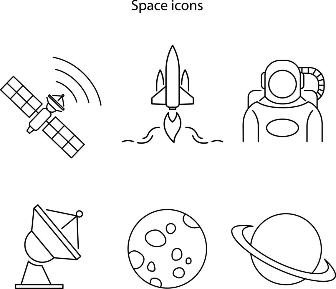 jeu d'icônes de l'espace isolé sur fond blanc. jeu d'icônes spatiales symbole de voyage spatial tendance et moderne pour le logo, le web, l'application, l'interface utilisateur. signe simple d'icône de voyage spatial. vecteur