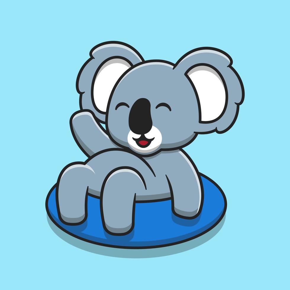koala mignon portant une illustration d'icône de dessin animé de pneu de natation gonflable vecteur