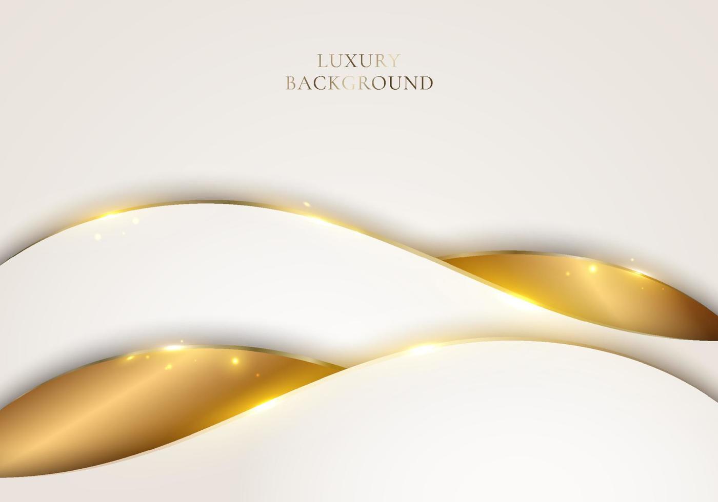 Conception de modèle de luxe moderne 3d blanc, formes incurvées marron clair et lumière de ligne de paillettes dorées étincelant sur fond propre vecteur