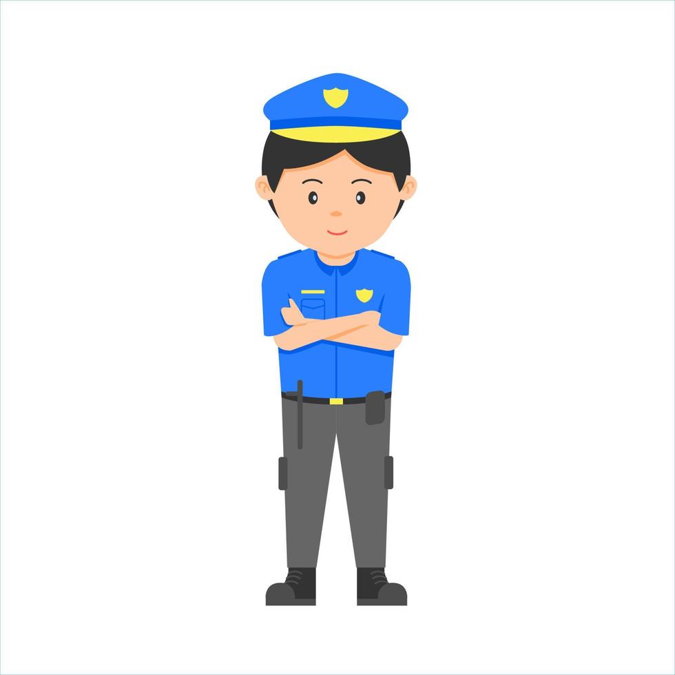 un uniforme d'homme de policier debout devant. travail au poste de police. illustration de caractère vectoriel isolée sur fond blanc.
