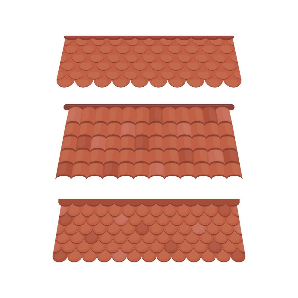 ensemble de toits pour la conception de chalets d'été. toit de tuiles brunes isolé sur fond blanc. style bande dessinée. vecteur