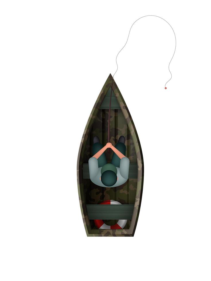 un pêcheur dans un bateau en bois. notion de pêche. isolé. illustration vectorielle vecteur